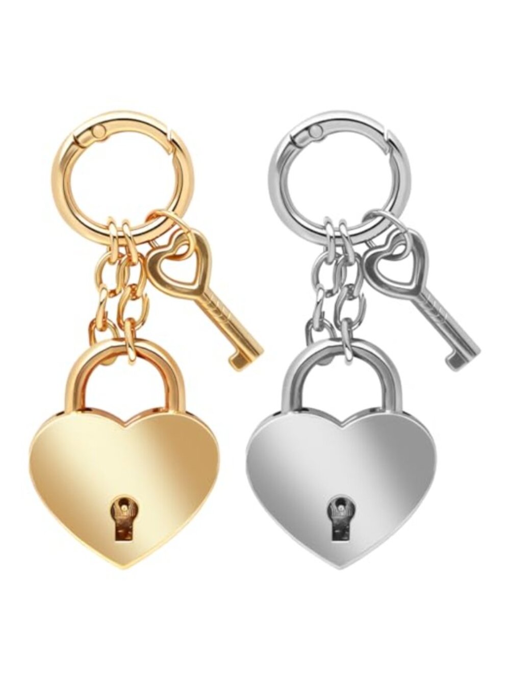 Gold Heart Chain Pendant Bag Charm Keychain Set for Purses